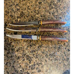 Vintage Regent Sheffield Antler Steak Knives Stainless Steel Blades-3